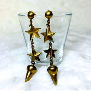 Vintage | bronze tone metal star dangle earrings
